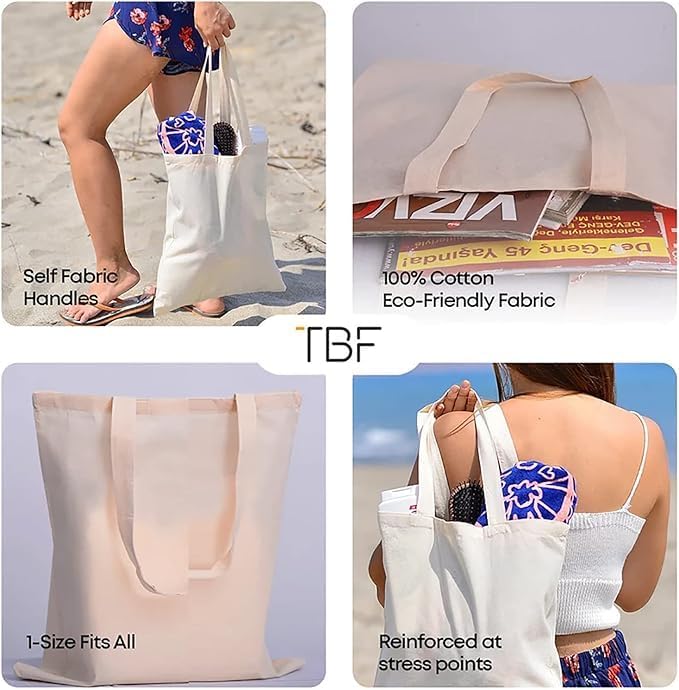 TBF 24 Pack Eco-Friendly Canvas Tote Bags Wholesale – Reusable Bulk Cotton Tote Bag with Handles, Convention Bags