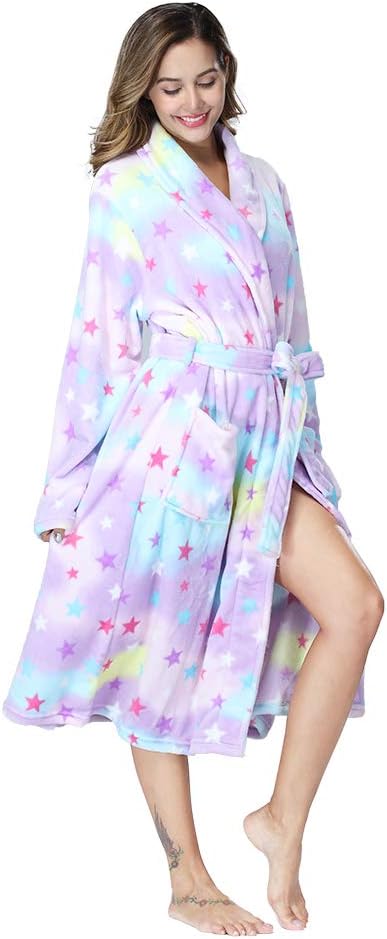 RONGTAI Womens Bathrobe Ladies Fleece Plush Warm Long Robes Fleece Nightgown Sleepwear