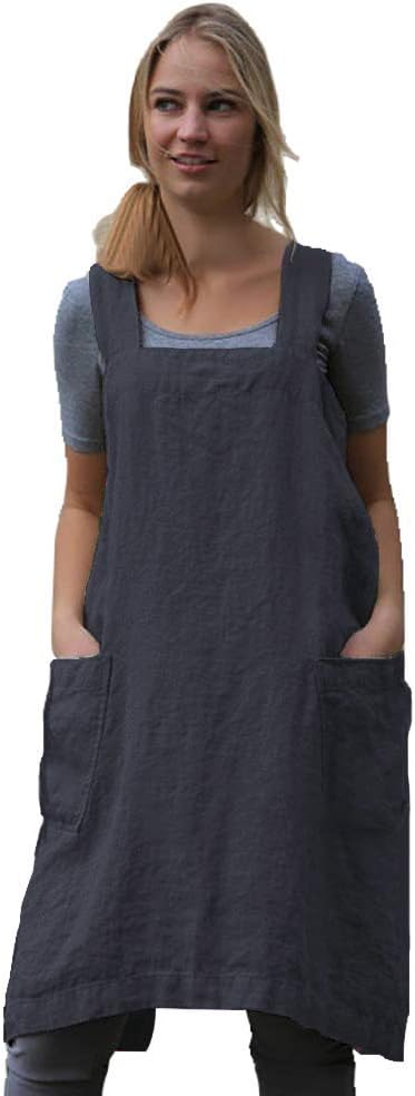 Women's Practical Cross Back Pinafore Apron with Large Pockets Home Kitchen,Restaurant,Coffee house,Cooking Gardening Works