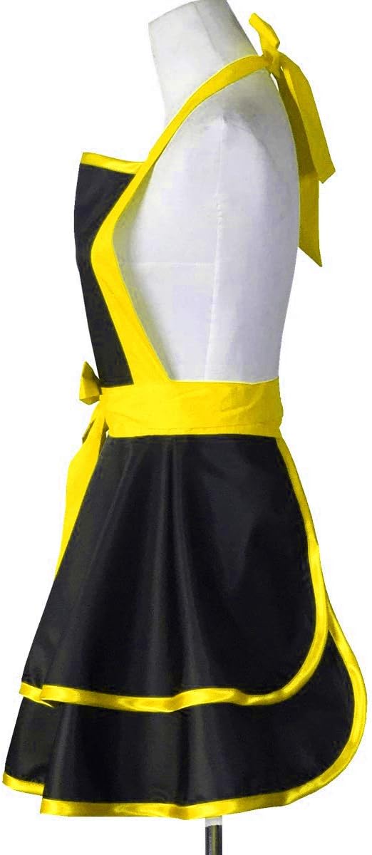 Hyzrz Lovely Handmade Cotton Retro Black Aprons for Women Girls Cake Kitchen Cook Apron for Mother's Gift (Yellow)