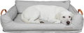 Removable Orthopedic Dog Beds for Large Dogs, Leather Memory Foam Dog Sofa Bed, Waterproof Durable Dogs Bed Couch with Non Skid Bottom for All Pet Sizes (Silver Gray, Medium)