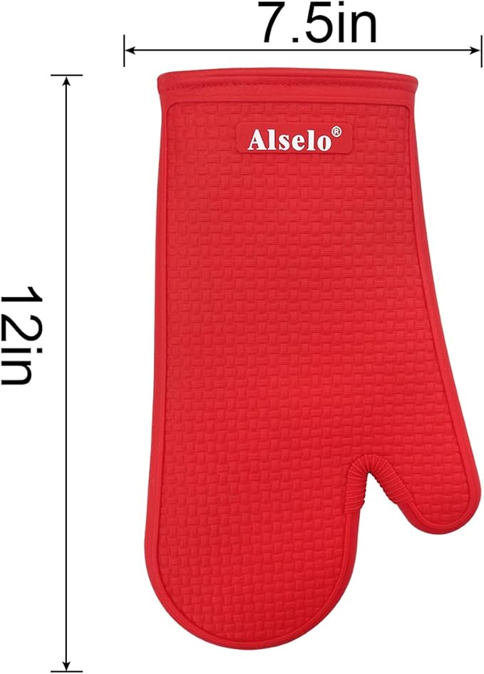 Oven Mitts Heat Resistant Silicone Kitchen Gloves for 550 Degrees with Waterproof and Non-Silp, Set of 2 Oven Gloves for Baking Cooking Barbecue Microwave Machine Washable (Red, 2)