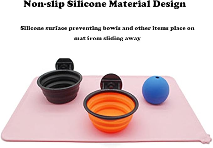 Silicone Pet Feeding Mat, Waterproof Dog Cat Bowl Mat, Raised Edges to Prevent Spills, Easy Clean Nonslip Dogs and Cats Placemat Tray to Stop Food and Water Bowl Messes on Floor (Pink)