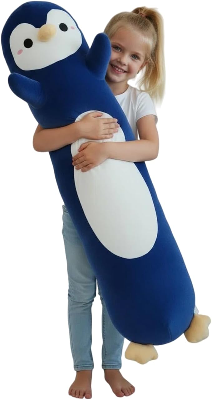 Somao Penguin Plush Pillow - 43.3 Inch Long Stuffed Animal, Ultra Soft Cuddle Pillow for Kids & Adults, Huggable Penguin Toy Gift for Birthday, Christmas, Valentine's Day (Dark Blue)