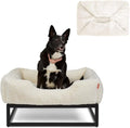 FUZI Elevated Dog Bed Medium with Extra Cover, Luxury Raised Dog Beds, Removable and Machine Washable Bed Cover, Indoor/Outdoor Orthopedic Pet Bed, Medium 31.75x23.6x18 Soft White and Black Base