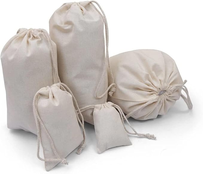 BigLotBags 100Pcs 8 x 10 Inches Premium Cotton Muslin Double Drawstring Bags, Reusable Bag Natural Cotton Bags with Drawstring Produce Bags Bulk Gift Bag Jewelry Pouch for Party Wedding Home Storage