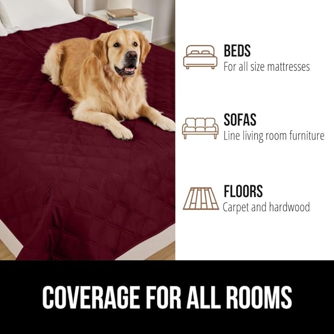GORILLA GRIP Waterproof Bed Cover for Dogs, 82x68, Gripped Slip Resistant Backing, Leak Proof Washable Dog Blanket Covers Sofa, Couch, Sectional, Crate, Car, RV Seats, Pet Puppy Essentials, Burgandy