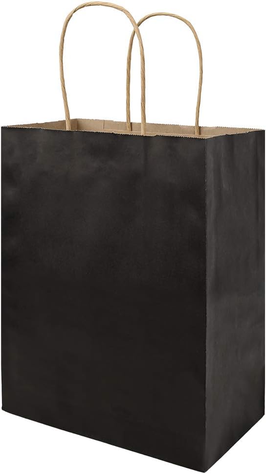 bagmad 100 Pack Multicolour Medium Gift Bags with Handles Bulk, 8x4.75x10 Inch White/Black/Green/Blue/Red Each 20pcs Kraft Birthday Party Favors Grocery Retail Shopping Craft Paper Bags (Multi Colored)