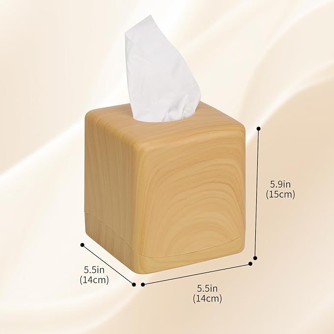 MOCHTERO Modern Wood Grain Finish Square Tissue Box Cover,Cube Tissue Holders,for Bathrooms,Bedroom, Dinner Table,Living Room,Office