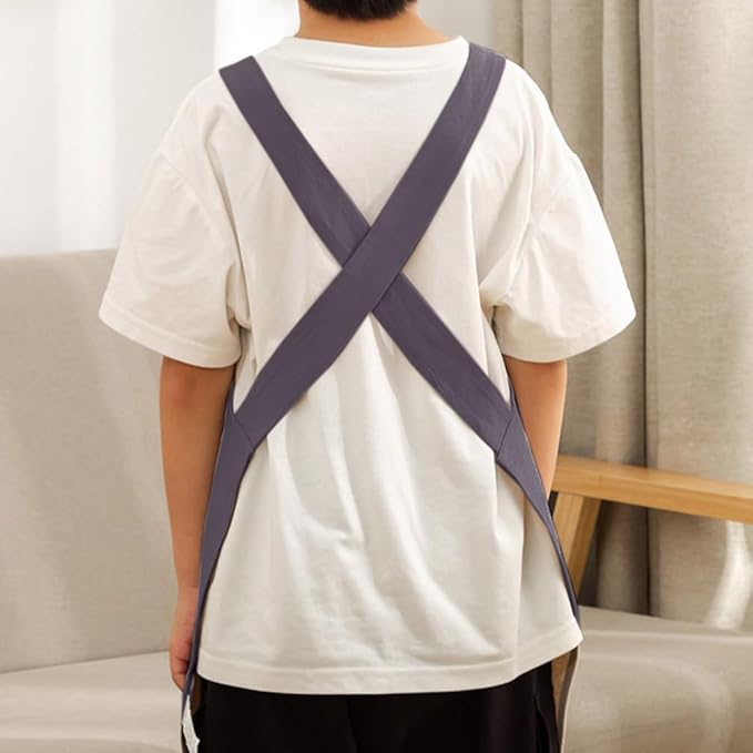 Kids Cotton Cross Back Aprons Children Chef Pure Child Apron with 2 Pockets for Baking Painting Cooking