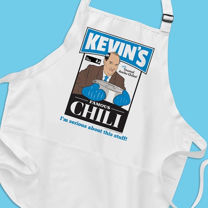 Prime Party The Office Kevin's Famous Chili Cook-Off Apron with Pockets and Adjustable Neck Strap 100% White Cotton for Kitchen Crafting BBQ