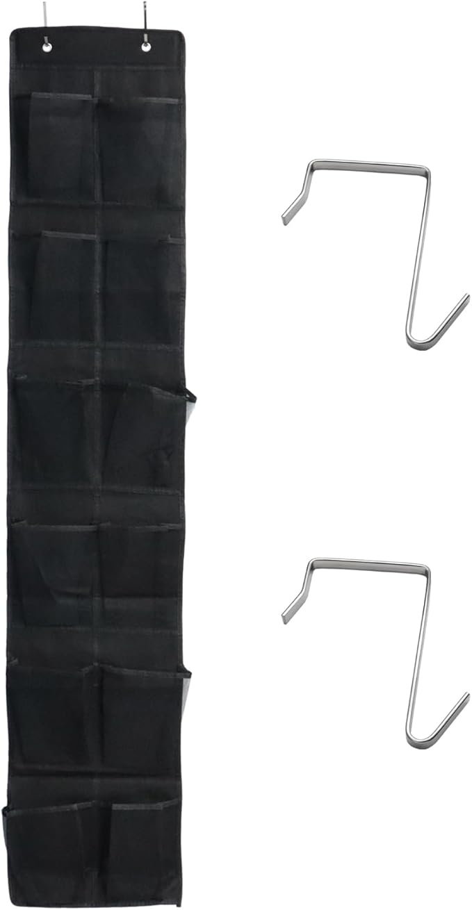 Auvotuis Over the Door Shoe Organizer, 12 Mesh Pockets Hanging Shoe Organizer with 4 Metal Hooks (Black)