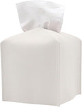 Hapforever 1PC Square Tissue Box Cover, PU Leather Square Tissue Box Holder with Bottom Belt Modern Tissue Box Organizer for Bathroom/Car/Hotel/Office (5.25”x5.25”x5”, White)