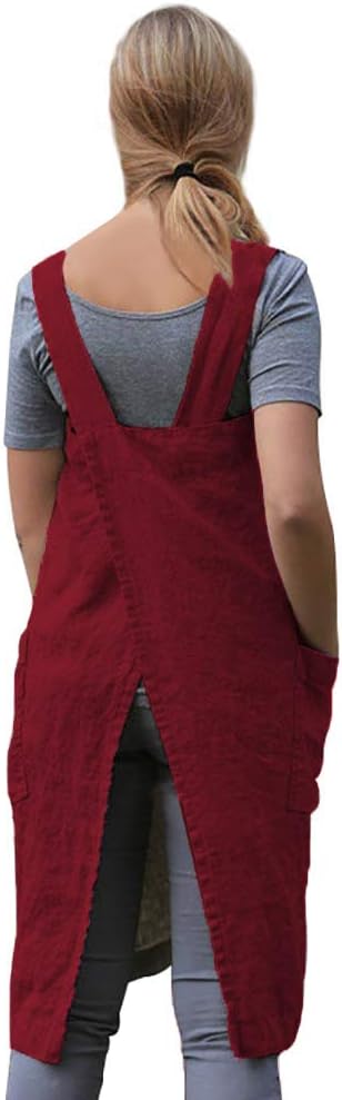 Women's Practical Cross Back Pinafore Apron with Large Pockets Home Kitchen,Restaurant,Coffee house,Cooking Gardening Works