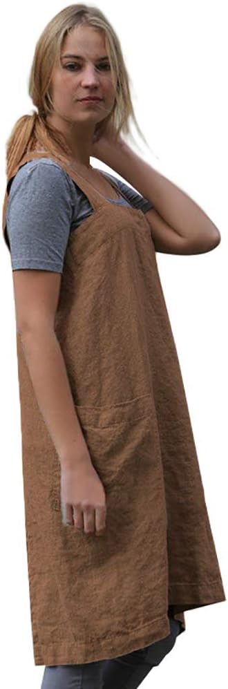 Women's Practical Cross Back Pinafore Apron with Large Pockets Home Kitchen,Restaurant,Coffee house,Cooking Gardening Works