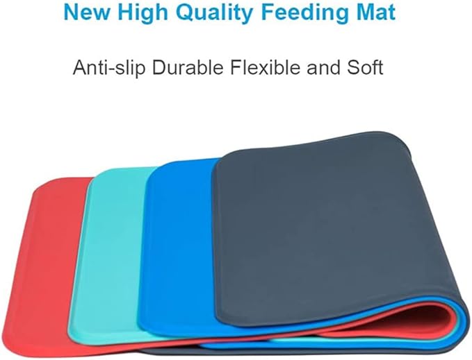 Silicone Dog Cat Bowl Mat，Waterproof Slip Resistant Silicone Pet Feeding Mat，Anti-Slip Pet Bowl Mats Cats and Dogs Food Water Placemat Tray，Raised Edges to Prevent Water Spills on Floor (Blue)