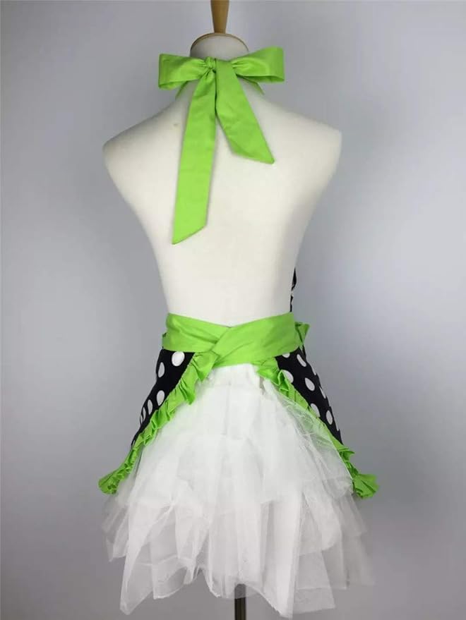 Hyzrz Cute Apron Retro Black Polka Dot Retro Ruffle Side Vintage Cooking Aprons with Pockets for Women Girls (Side Green)