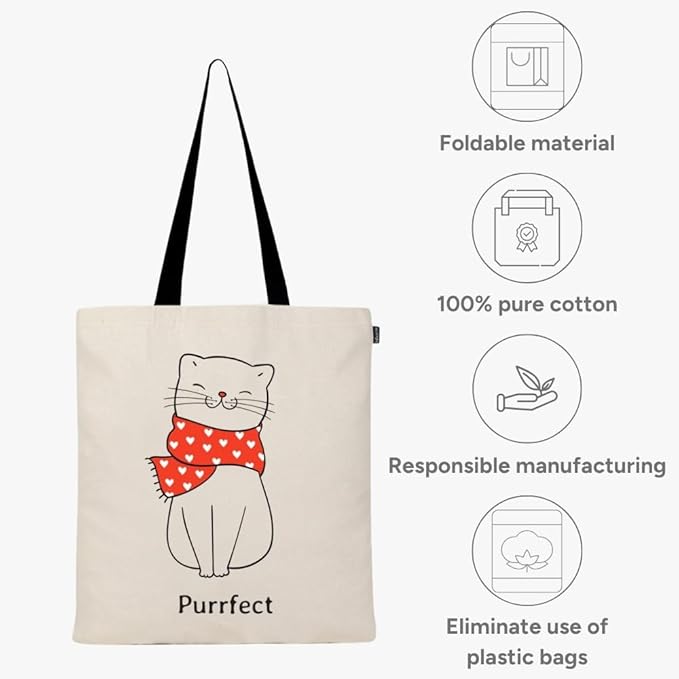 Eco Right Tote Bag for Women, Reusable Grocery Bag, Canvas Tote Bag for Shopping, Cotton Bag for Daily Use, Gifts for Women