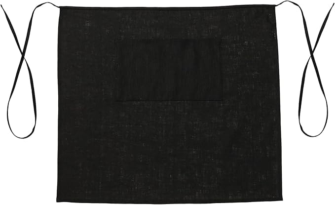 100% Linen Bistro Half Apron, Waist Apron With 2 Pockets For Women Men Waitress Server Cooking Kitchen Restaurant