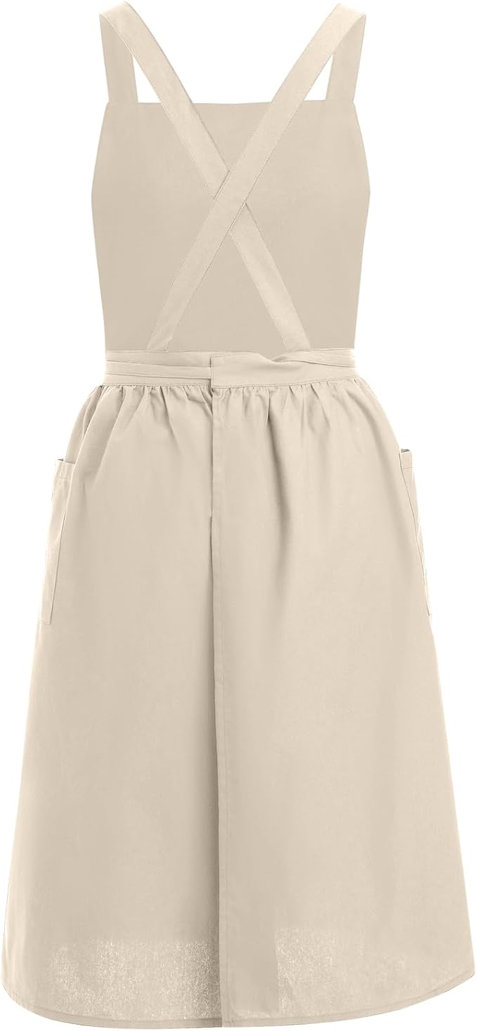ODIZLI Frill Apron for Women Cotton Cross Back Vintage Ruffle Apron for Garden Cooking Aprons