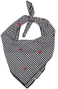 THE WORTHY DOG Classic Tie-On Dog Bandana – Soft Cotton Flannel Square Pet Bandana, Gingham Hearts Pattern, Black, Small