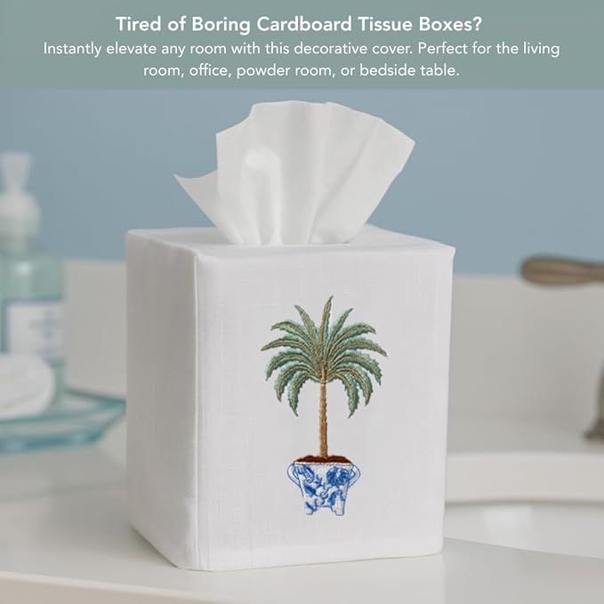 Jacaranda Living Square Tissue Box Cover, Linen/Cotton Fabric Tissue Holder, Decorative Cloth Tissue Cube Cover, Coastal Designs Crab (Blue)