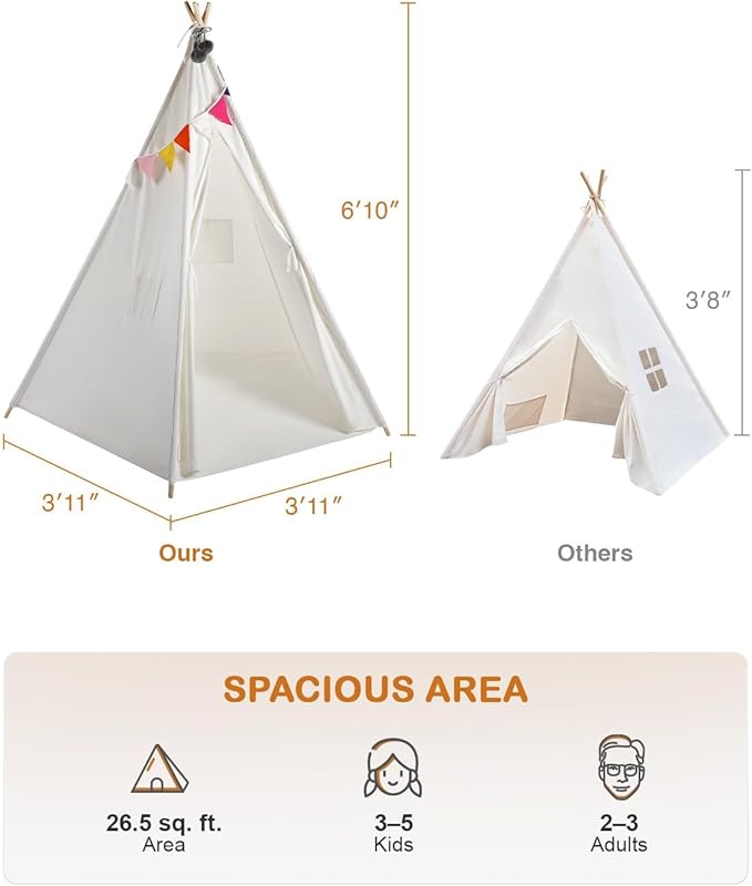 CO-Z Larger 85" H Kids Teepee Play Tent, 2.1m Large Indoor Canvas Teepee Tent for Adults, Tall Foldable Teepee Outdoor, 5 Sides Party Picnic Wedding Teepee Tent with Storage Bag