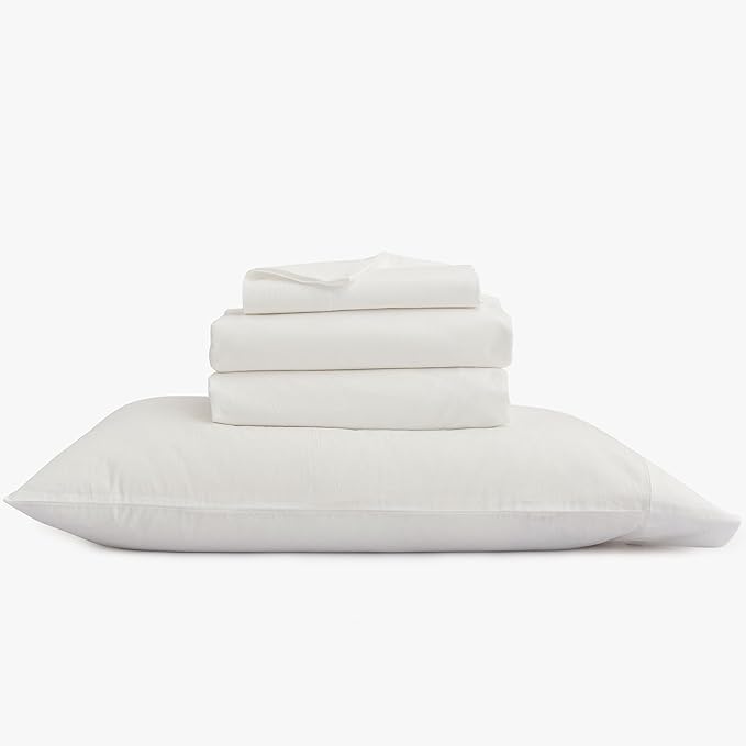 BESTOUCH Sheet Set 100% Washed Cotton Linen Feel Super Soft Comfortable Chic Lightweight 3 Pcs Home Bedding Set Solid Off White Twin