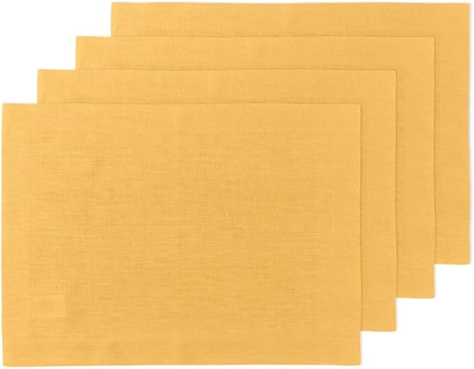 Solino Home Linen Placemats Set of 4 - Mustard Yellow Placemats 14 x 19 Inch - 100% Pure Linen Table Place Mats for Spring, Easter - Fete