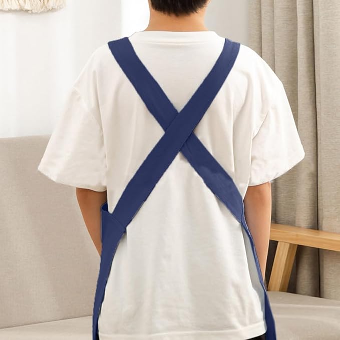 Kids Cotton Cross Back Aprons Children Chef Pure Child Apron with 2 Pockets for Baking Painting Cooking