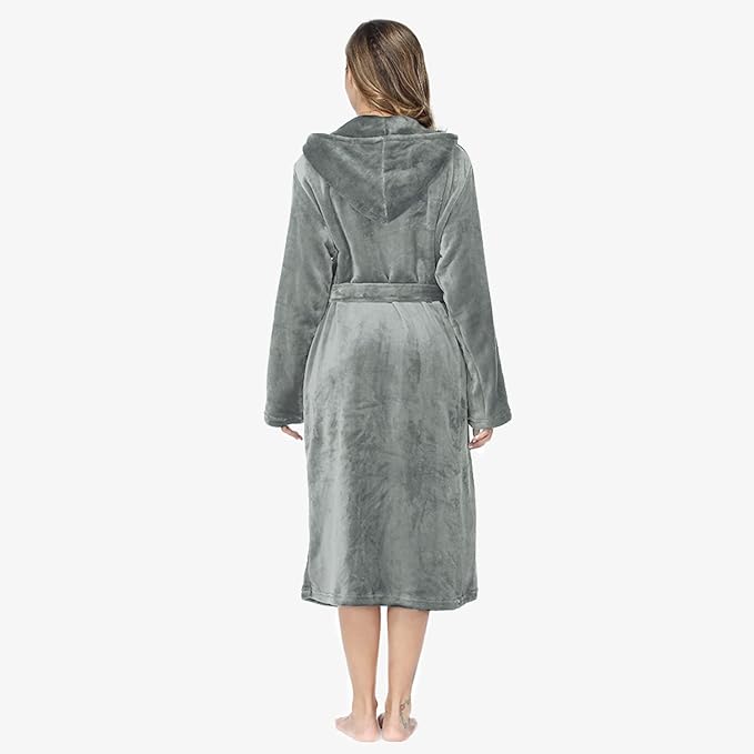 RONGTAI Womens Robes Plush Fleece Hooded Bathrobe Thick Nightgown with Pockets Fluffy Sleepwear