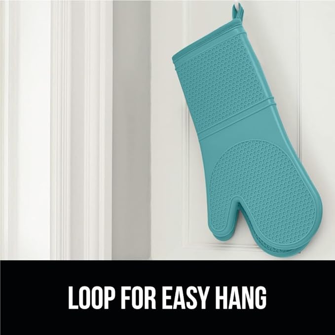 GORILLA GRIP BPA-Free Soft Silicone Oven Mitts, Heat Resistant and Waterproof Cooking Gloves, Thick Cotton Lining, Flexible Gripping for Baking Grilling, Kitchen Potholders Set, 12.5x8.3, Turquoise