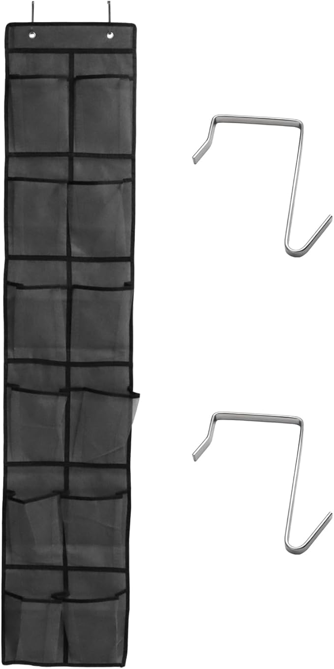 Auvotuis Over the Door Shoe Organizer, 12 Mesh Pockets Hanging Shoe Organizer with 4 Metal Hooks (Gray)