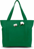 TOPDesign 3-Pack Canvas Tote Bags with an External Pocket, Reusable Grocery Shopping Bags, Top Zipper Closure, Daily Essentials (Green)