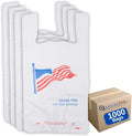 ASSUREPAK Easy Open - White Usa/American Flag Print HDPE T-Shirt Bags - 1/6 BBL 11.5"X6"X21" - 1000 Bags - 13 microns - White - USA13M100016-EO