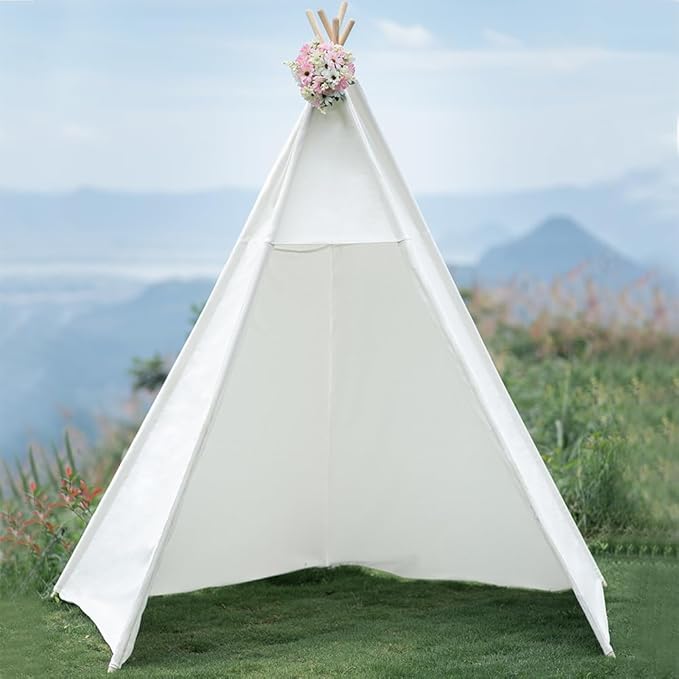 86" H Larger Teepee Play Tent, Huge Foldable Teepee Indoor with Star Light, Large Tall Outdoor Canvas Teepee Tent for Adults, 5 Sides Wide Open Front Beach Teepee Without Door Flaps