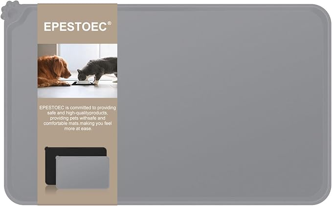 EPESTOEC Premium Silicone Dog Food Mat,Dog Bowl mat, Pet Food pad- Anti-Slip Pet Food Mat for Dogs and Cats - Waterproof and Easy to Clean Gray-19 * 12IN