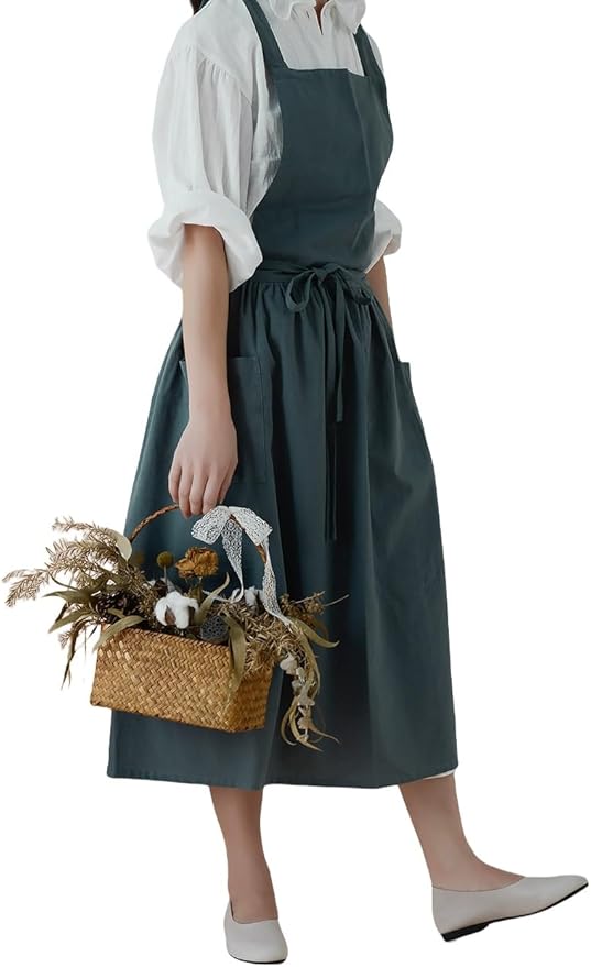 Japanese apron Women-Cross Back Apron for Women with Pockets, Pinafore Aprons, Womens Cotton Linen Apron