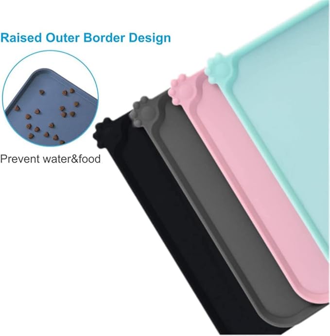 Silicone Dog Cat Bowl Mat，Waterproof Slip Resistant Silicone Pet Feeding Mat，Anti-Slip Pet Bowl Mats Cats and Dogs Food Water Placemat Tray，Raised Edges to Prevent Water Spills on Floor (Green)