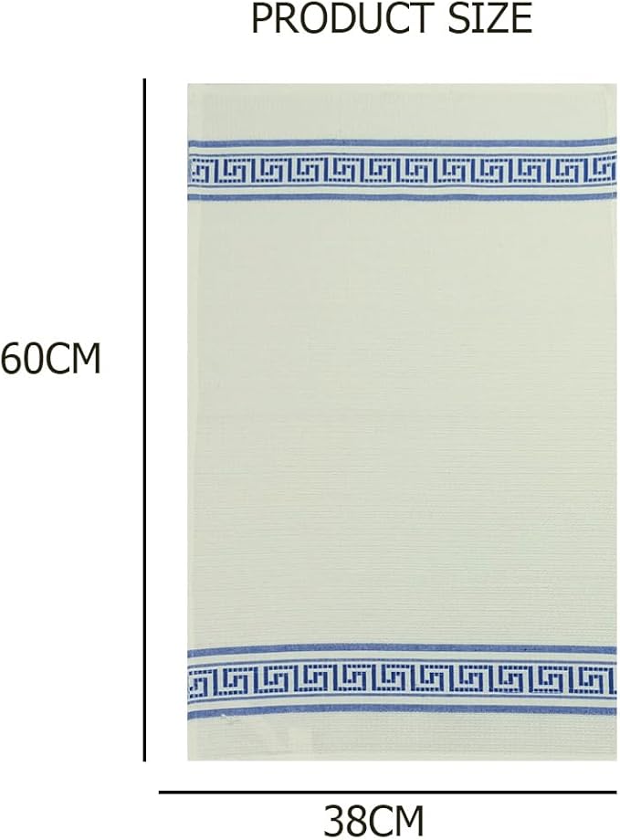 Attica Tracery Pure Cotton Kitchen Tea Towels – White Waffle Towels | Super Absorbent Kitchen Napkins | Reusable Cloths for Dishes, Counters & More - (60x38 cm, Set of 5) (White with Blue Border)