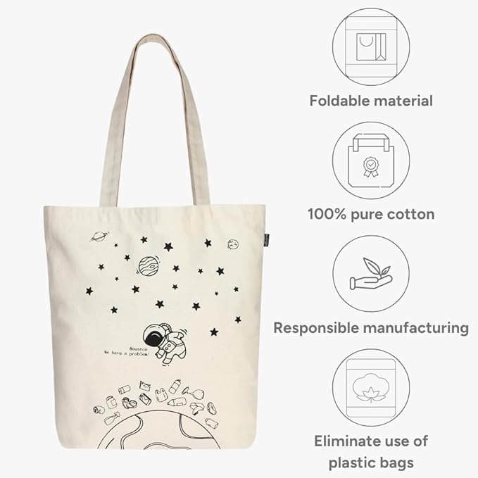 Ecoright Tote Bag for Women with Zipper, Small Tote Bag, Canvas Bag, Reusable Cotton Bag for Beach, Grocery, School & Work