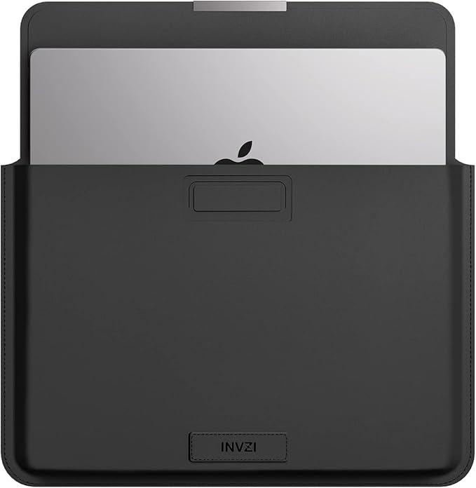 INVZI MacBook Sleeve, Vegan Leather Bag Compatible with 13”/14" MacBook Air, MacBook Pro 14 inch M3 M2 M1 2021-2024, Compact Design with Invisible Stand (Black)