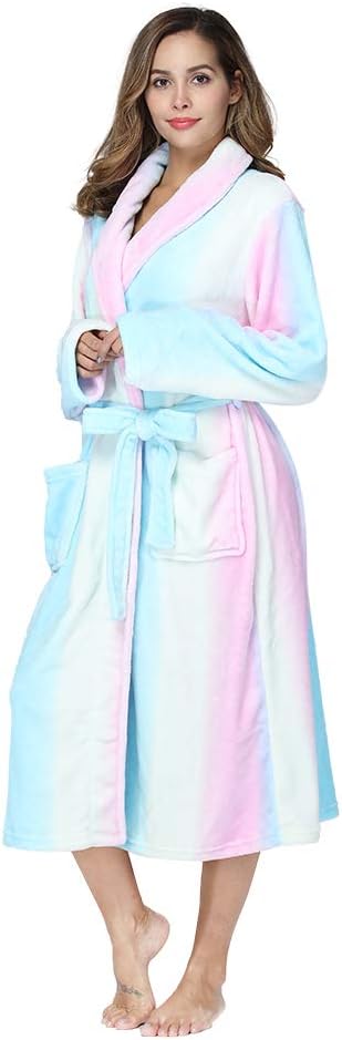 RONGTAI Womens Bathrobe Ladies Fleece Plush Warm Long Robes Fleece Nightgown Sleepwear