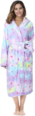 RONGTAI Womens Robes Plush Fleece Hooded Bathrobe Thick Nightgown with Pockets Fluffy Sleepwear