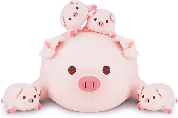 Achwishap 5PCS Pig Family,Pig Stuffed Animal Mommy with 4 Pig Babies Plush,Cute Pig Plush Pillow Cushion Doll,Kawaii Pig Plush Toy Hugging Pillow for Kid Birthday Gift Adult Valentines(16” Pig Family)