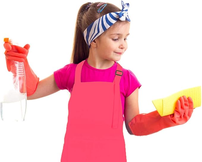 SINLAND Kids Apron with Pocket 2 Pack Children Chef Apron for Cooking Baking Painting