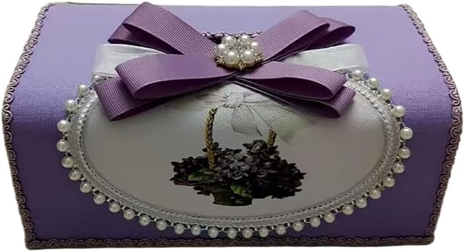 Tissue Cover Holder Fabric Art Cute Tissue Box Cover Dispenser Napkin Organizer for Bathroom Bedroom Office and Car (C-Purple)