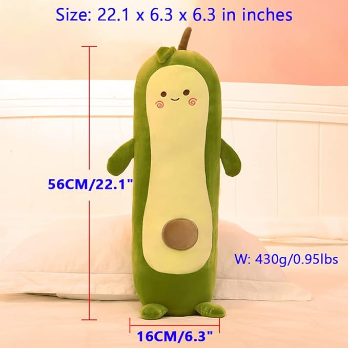 MMTTAO Long Avocado Stuffed Animal 22 Inch Plushies Squishy Snuggle Plush Toy Soft Kawaii Food Shaped Plushie Fruit Series Hugging Pillow Cushion Gift for Kids Boys Girls Home Bedroom Decor, 22Inches