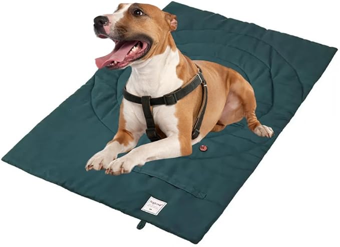 Travel Dog Bed | Camping Dog Bed | 37.4"x25.6" Waterproof Outdoor Dog Mat | Portable Place Mat for Dogs with Handle | Machine Washable | Easy Clean for Outdoor Adventures (Green)