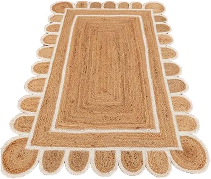 Scallop Pattern Jute Bohemian Area Rug (Off White, 3'x5')
